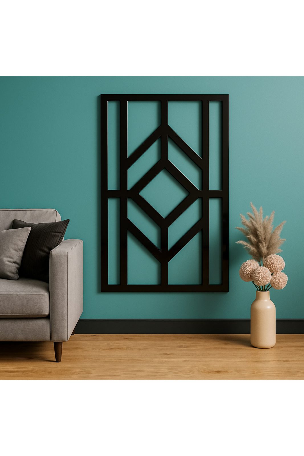 Geometrik Desenli ACP Duvar Paneli – Siyah, 50 × 70 cm